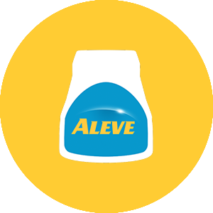 an illustrated bottle of aleve inside a yellow circle